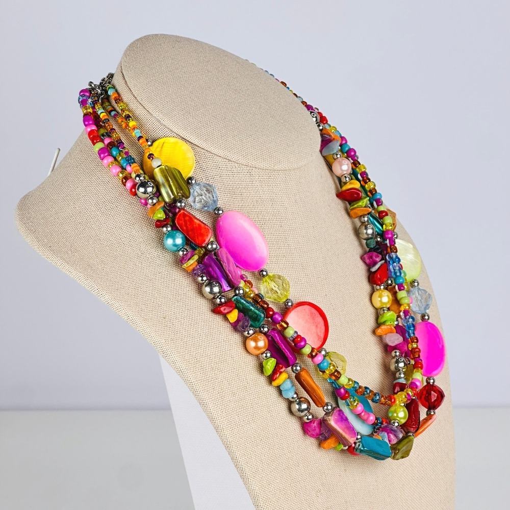 Vintage Anthropologie Multicolor Necklace Multi-Strand Beaded Layered Statement - Picture 3 of 7